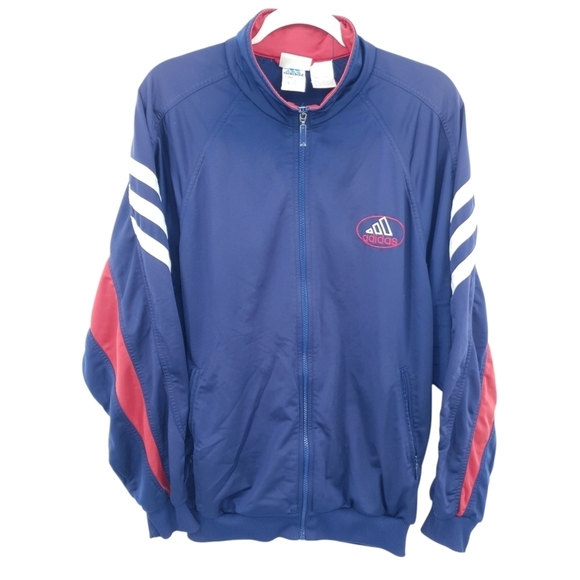 Adidas Vintage 90's Track Jacket Embroidered Navy‎ Blue and Red Men's Large - Picture 1 of 8